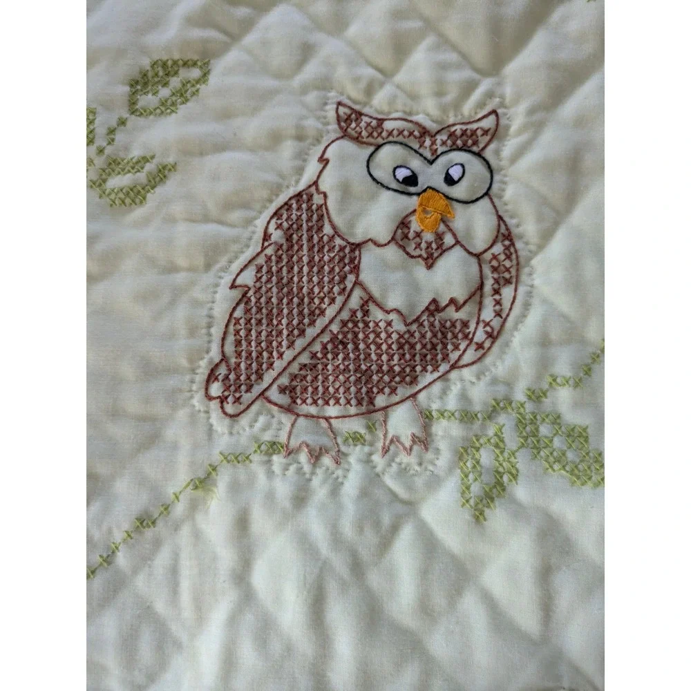 Vintage Disney Bambi Thumper Flower Embroidered Baby Quilt Cream Yellow 30x43